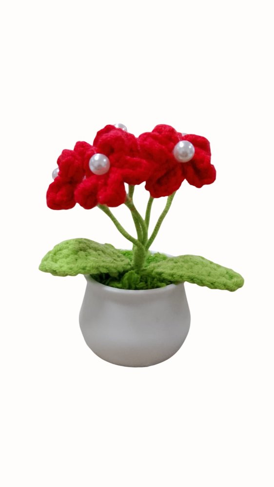 Flor decorativa em crochê com vaso plástico 10cm - Sortida - Imagem 3