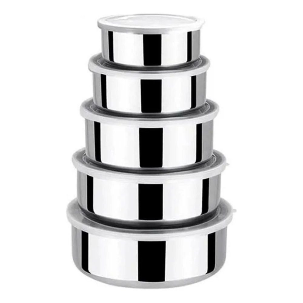 Conjunto 5 Potes Herméticos Redondos com Tampa - Inox - Imagem 5