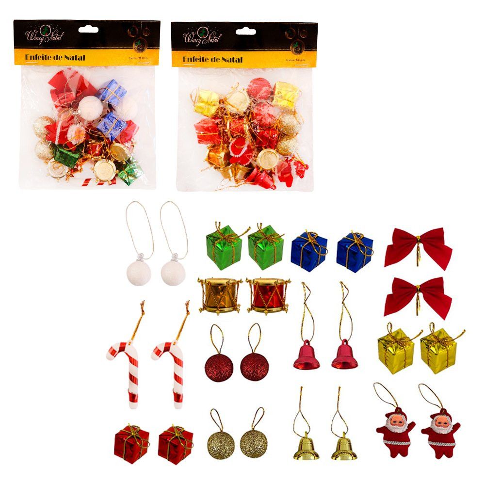 Kit Enfeites de Natal Completo 20 Itens Laço Papai Noel Presentes Decoração Natalina - Imagem 5