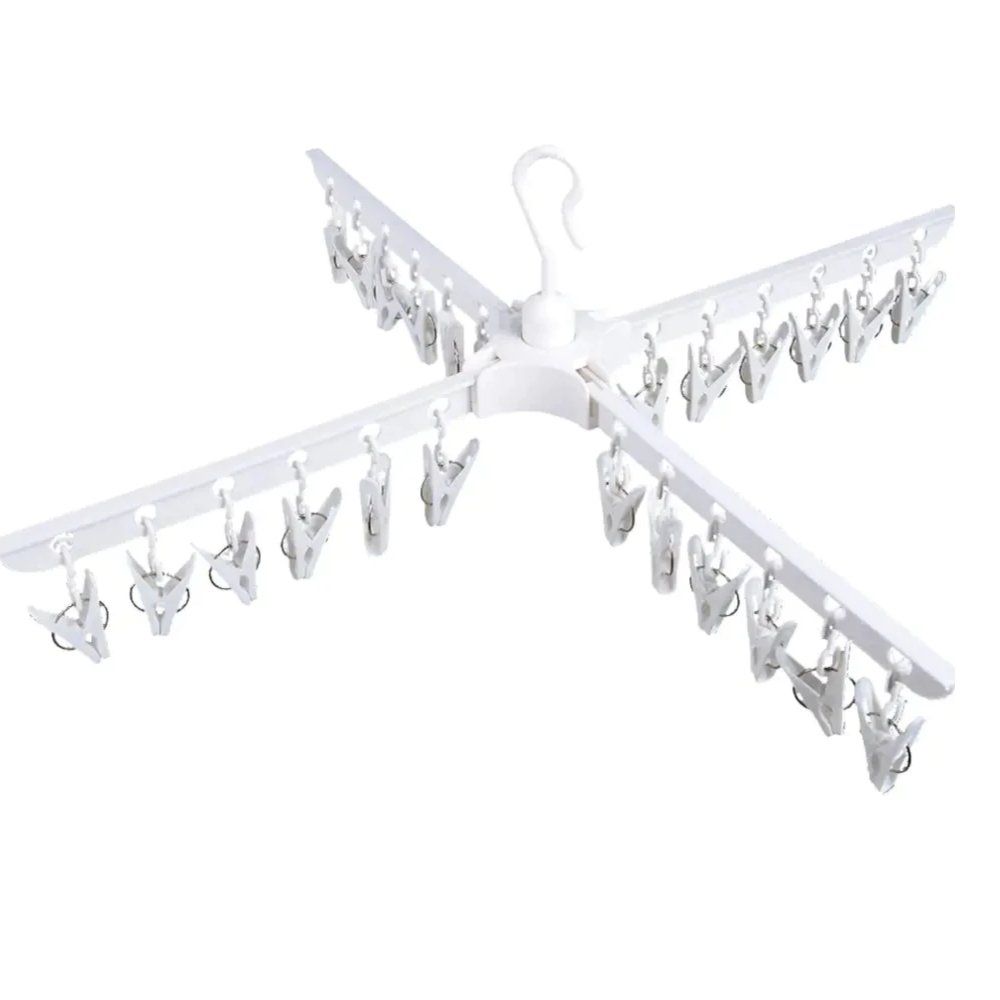 Cabideiro Articulado com Braços Giratórios Branco 6 Braços Suporte Roupas Organizador