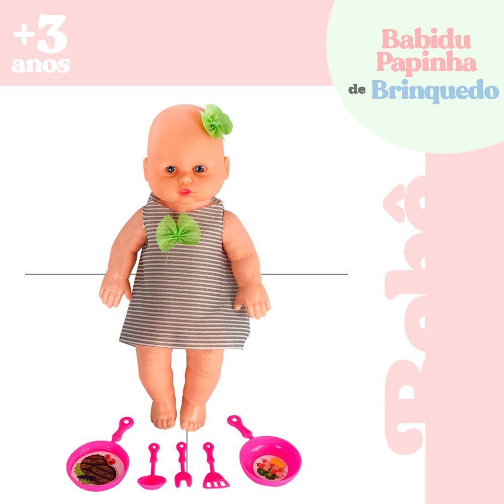 Boneca Babidu Papinha com Acessórios Cozinha Infantil Brinquedo Didático 30cm - Imagem 4