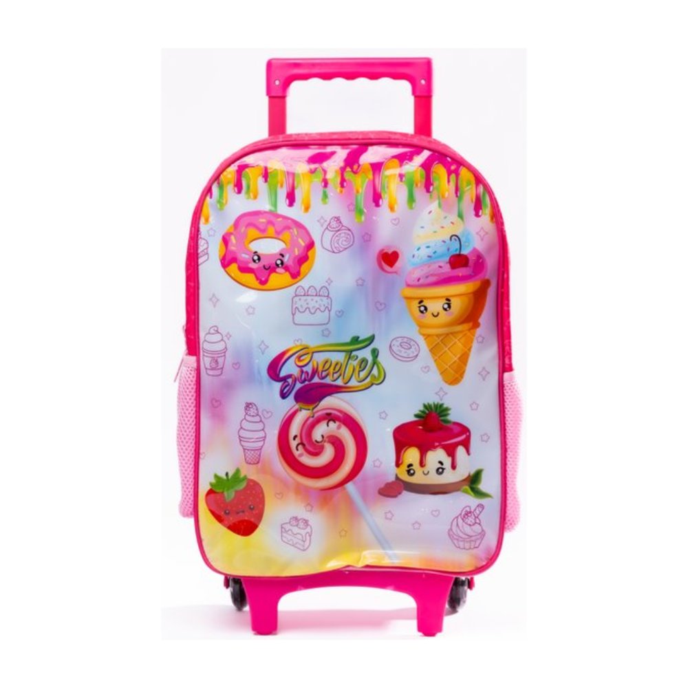 Mochila de Rodinhas Infantil Sweeties Rosa 16" Escolar Escolaridade Leve Resistente - Imagem 2