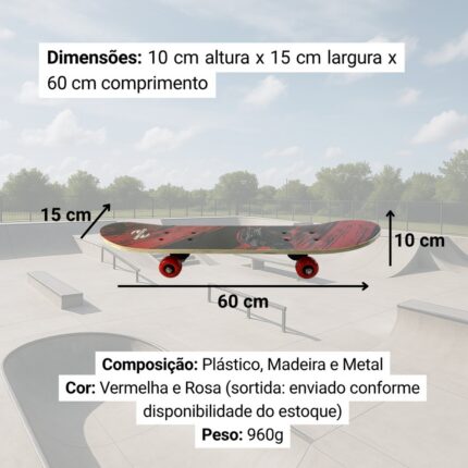 Skate Infantil Estampado Sortido Rodas PU Tamanho 60cm Base Resistente Diversão Seguro