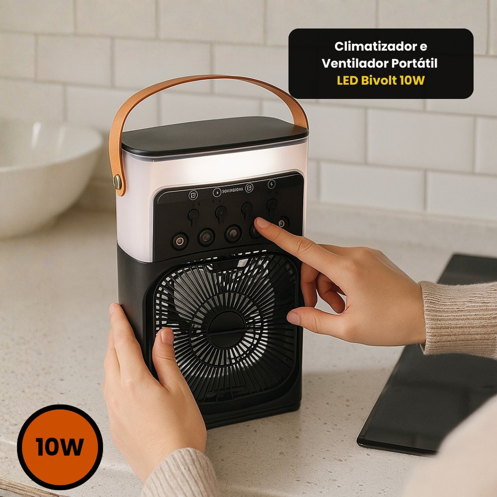 Climatizador e Ventilador Portátil 10W Bivolt LED Preto Compacto e Silencioso - Imagem 4