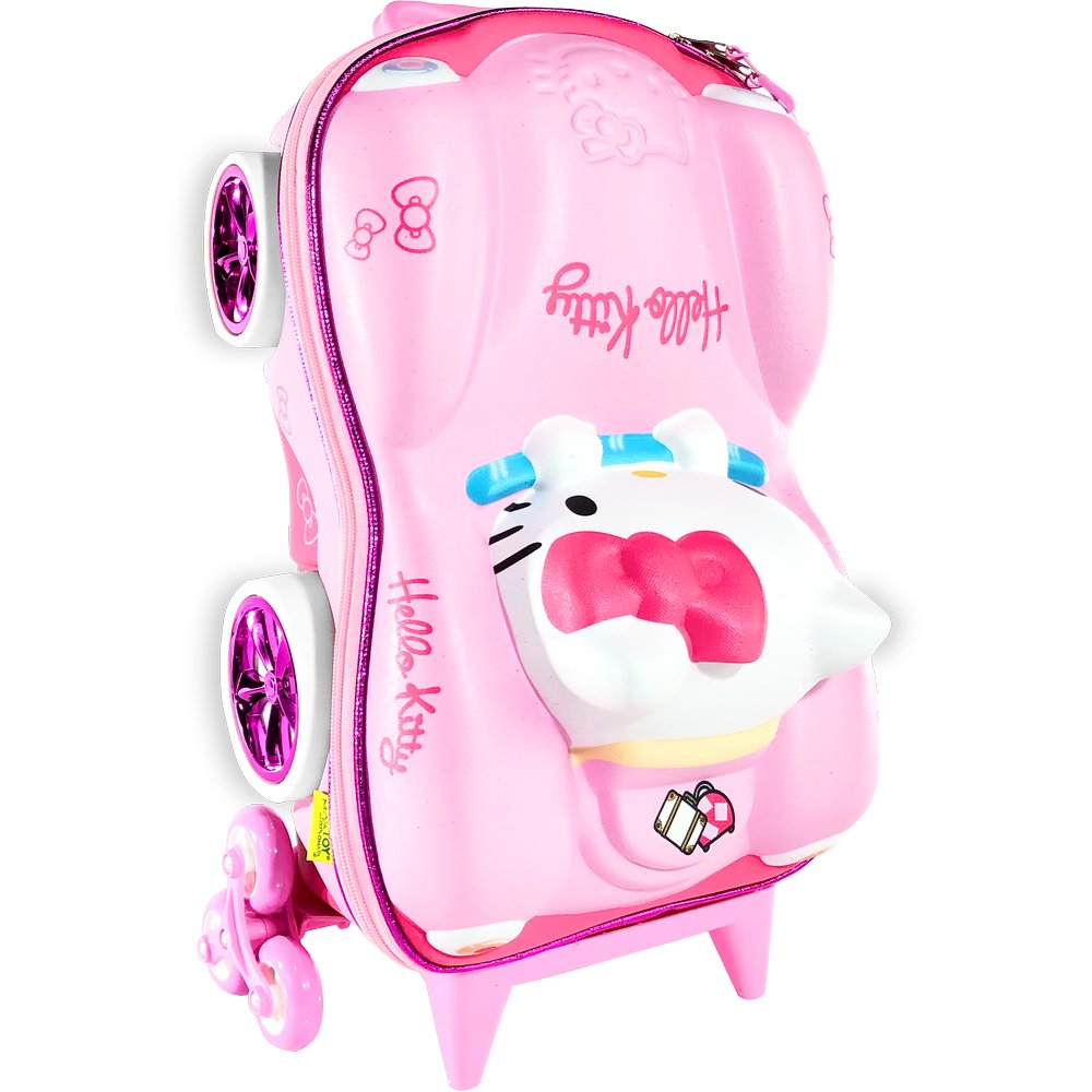 Mala Infantil Hello Kitty 3D com Rodinhas Rosa Resistente e Leve para Viagem Escolar - Imagem 3