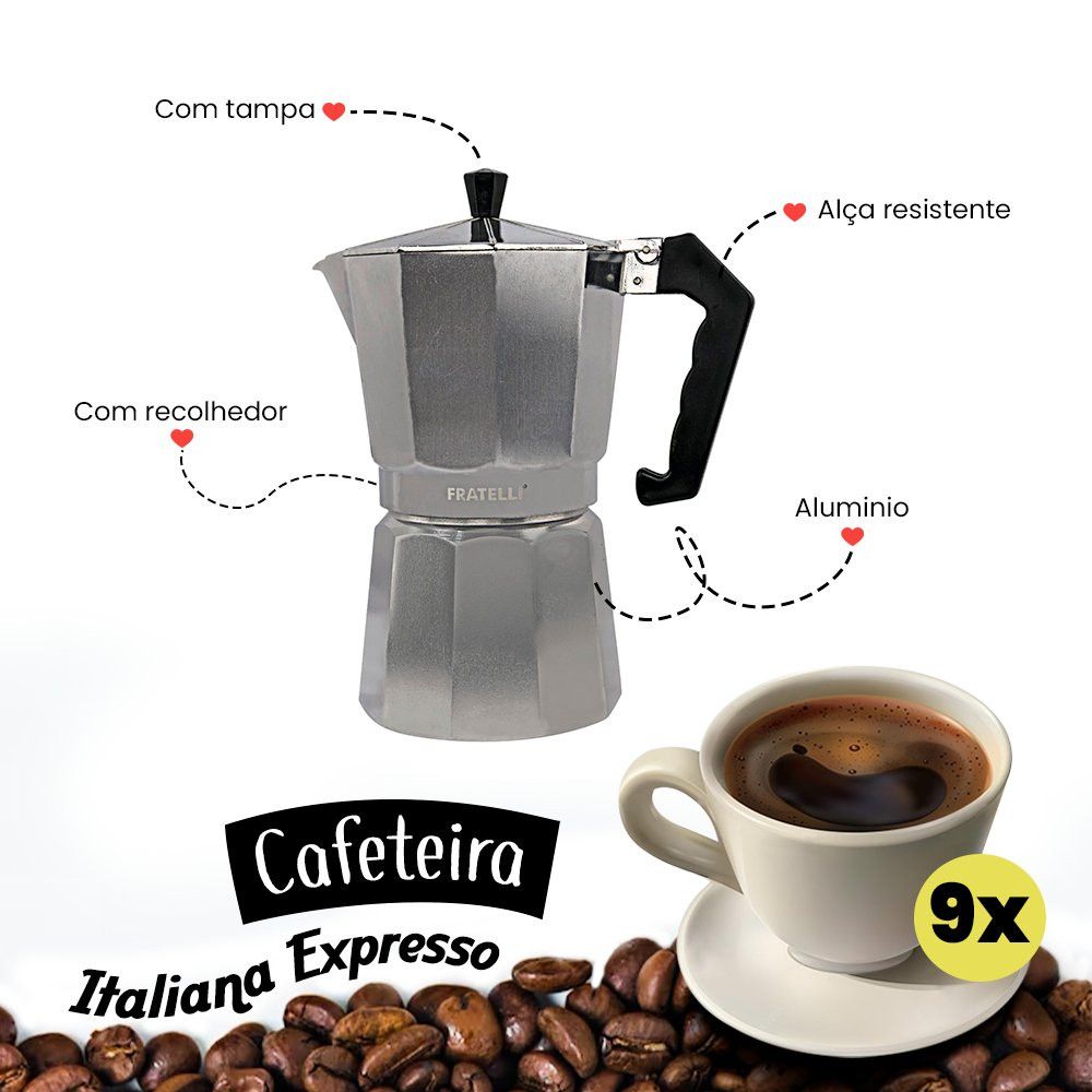 Cafeteira Italiana Moka Express Alumínio 9 Xícaras Café Tradicional Rápida e Prática - Imagem 5