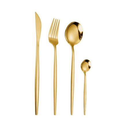 Conjunto Talher 24 Peças Dourado Inox Lavável Resistente Mesa Jantar