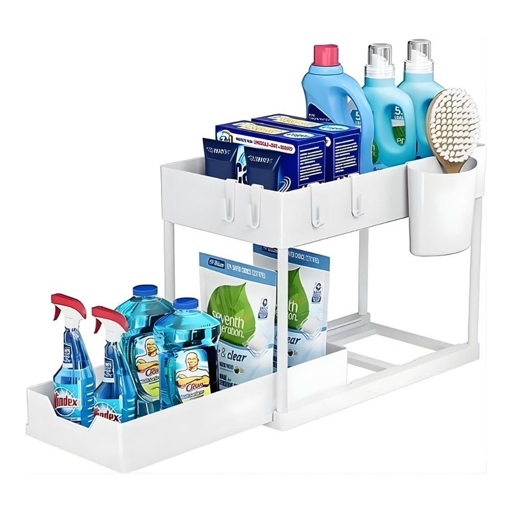 Organizador Multiuso 2 Níveis com Bandeja Corrediça Branca Plástico Resistente Espaçoso - Imagem 4