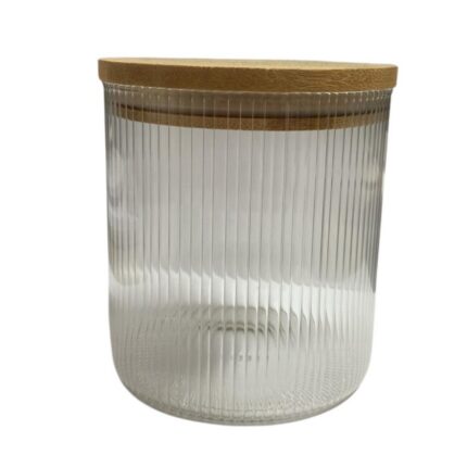 Pote de Vidro Borossilicato Listrado com Tampa de Bambu 700ml