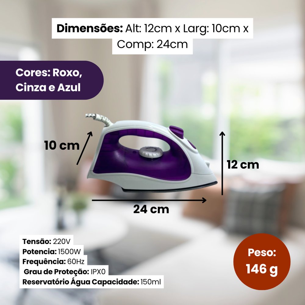 Ferro de Passar a Vapor Premium 220V Anticalcário Base Cerâmica Sortido Potente - Imagem 6