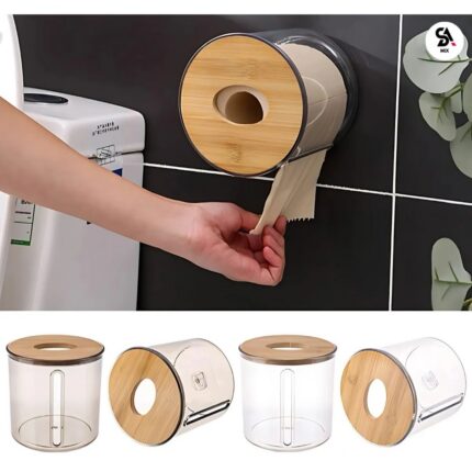 Porta Papel Higiênico Redondo com Tampa de Bambu para Banheiro Suporte Durável e Ecológico