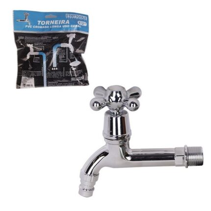 Torneira Longa PVC Cromada 1/2 Polegada Bica Alta para Cozinha Banheiro Durável