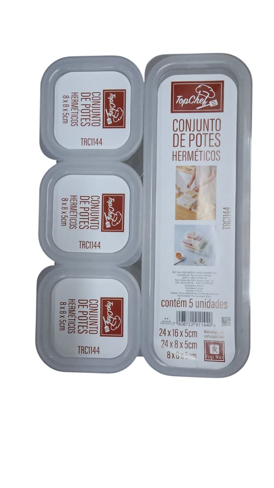 Conjunto 5 Potes Herméticos de Plástico com Tampa Vedação Perfeita Cozinha Organizador