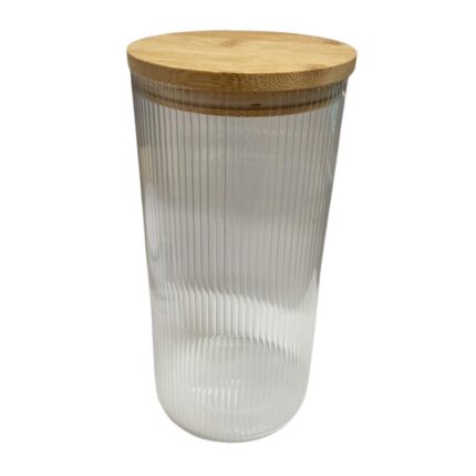 Pote de Vidro Borossilicato Listrado com Tampa de Bambu 1,4L
