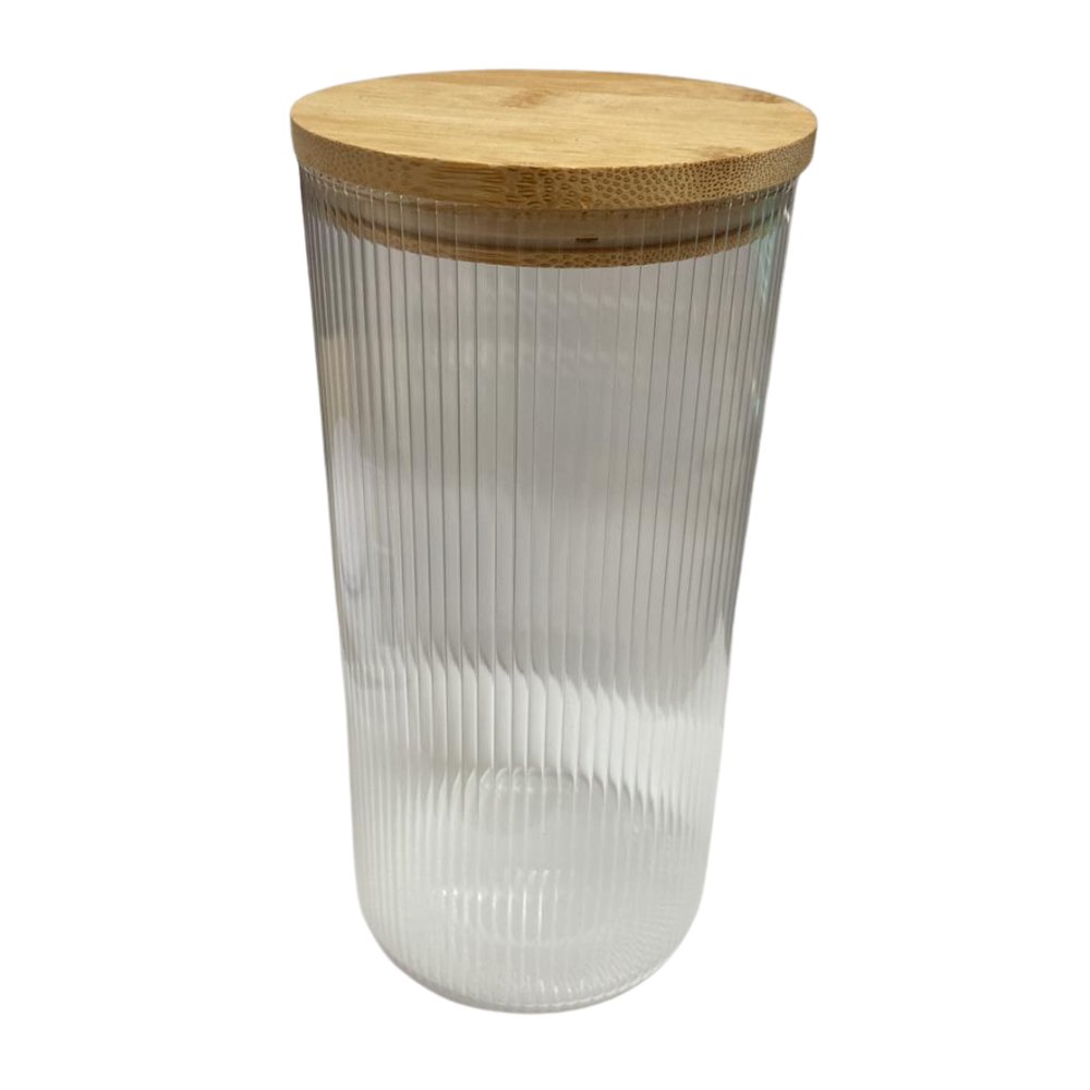 Pote de Vidro Borossilicato Listrado com Tampa de Bambu 1,4L