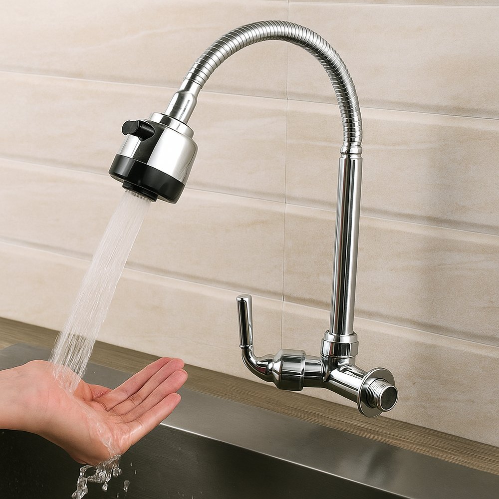 Torneira Gourmet Flexível De Parede Com Ducha 1/2'' Inox 360º Cozinha Alta Pressão - Imagem 5