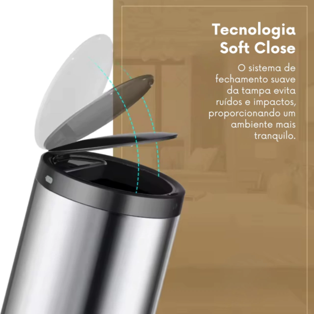 Lixeira Automática Redonda 40L em Aço Inox com Sensor de Movimento para Cozinha - Imagem 6