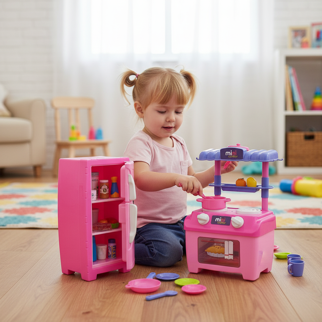 Brinquedo Infantil Freezer e Cooker Cozinha Completa com Luz e Som Acessórios Educativo - Imagem 2