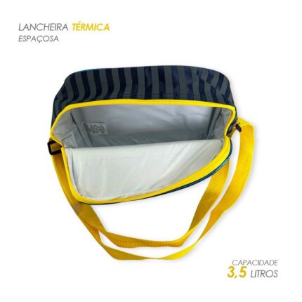 Kit Mochila Infantil Escolar Tubarão Amarela com 3 Peças Bolsa Lancheira Estojo Infantil