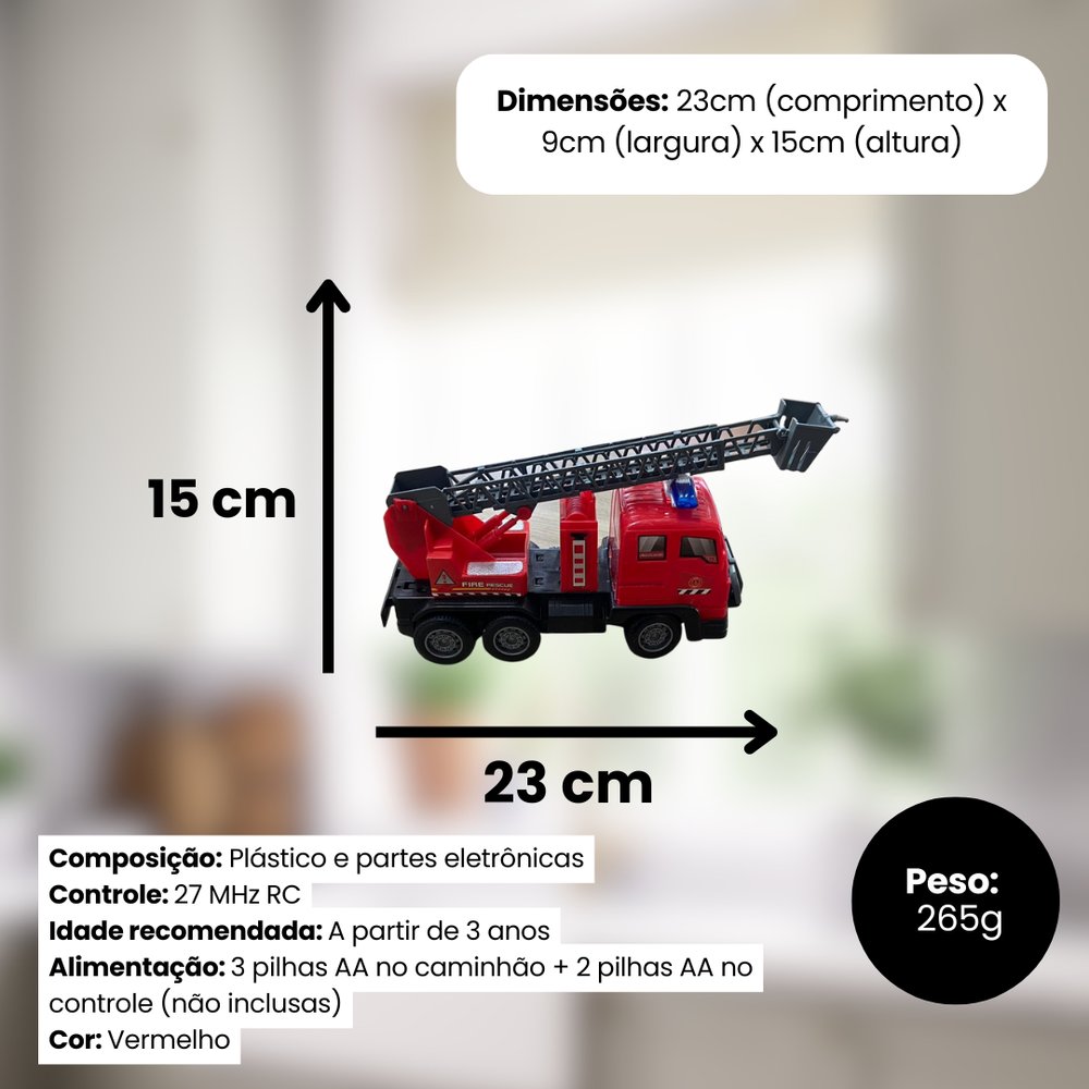 Caminhão de Bombeiro Controle Remoto Vermelho com Luzes e Sons Infantil 6+ Anos - Imagem 5