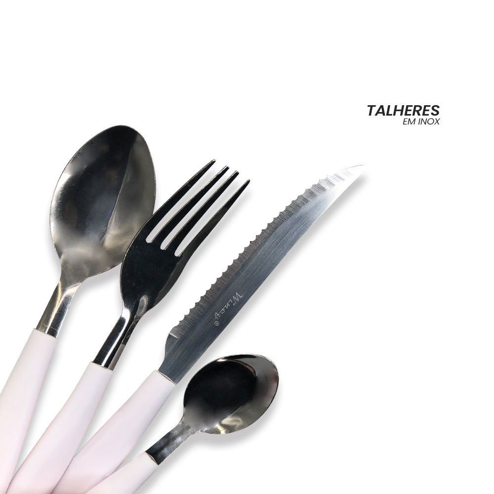 Kit de Talheres Inox 25 Peças Branco Moderno Aço Inox Alta Durabilidade Jogo Completo - Imagem 2