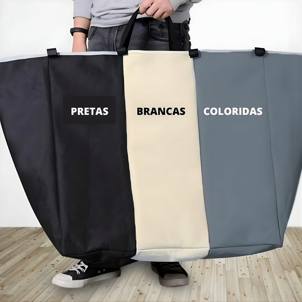 Cesto de Roupas Multiuso 3 Compartimentos Plástico Grande Organizador Lavanderia Branco - Imagem 2
