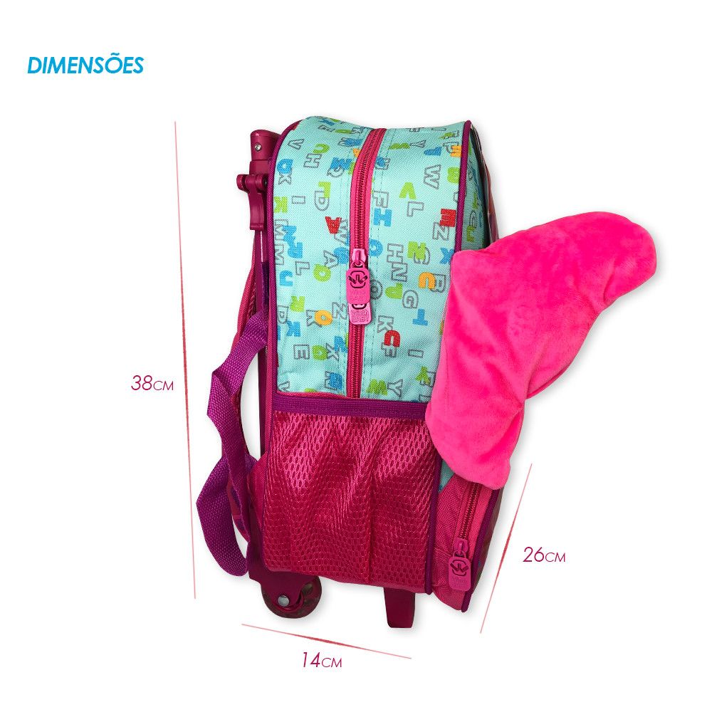 Mochila Infantil Escolar Borboleta Rosa com Rodinhas Resistente Impermeável 16 Polegadas - Imagem 2