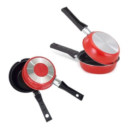 Frigideira Dupla Hamburgueira e Omeleteira Antiaderente 14cm Vermelha Alumínio Revestimento Teflon