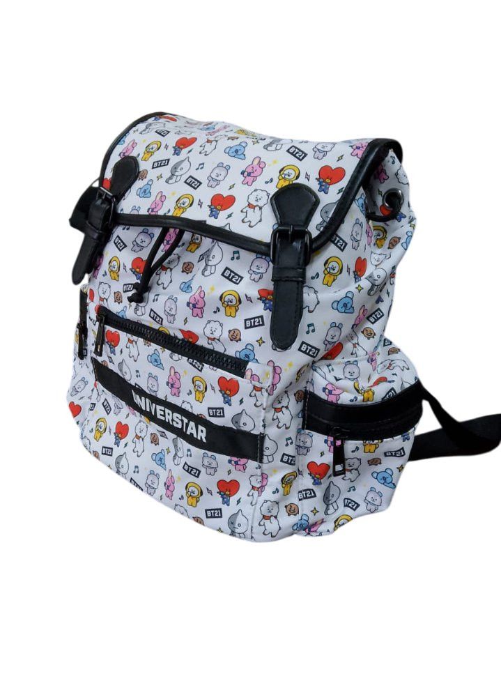 Mochila de Costa Infantil BT21 Fechamento Tipo Saco Personagens Branca Escolar Resistente - Imagem 2