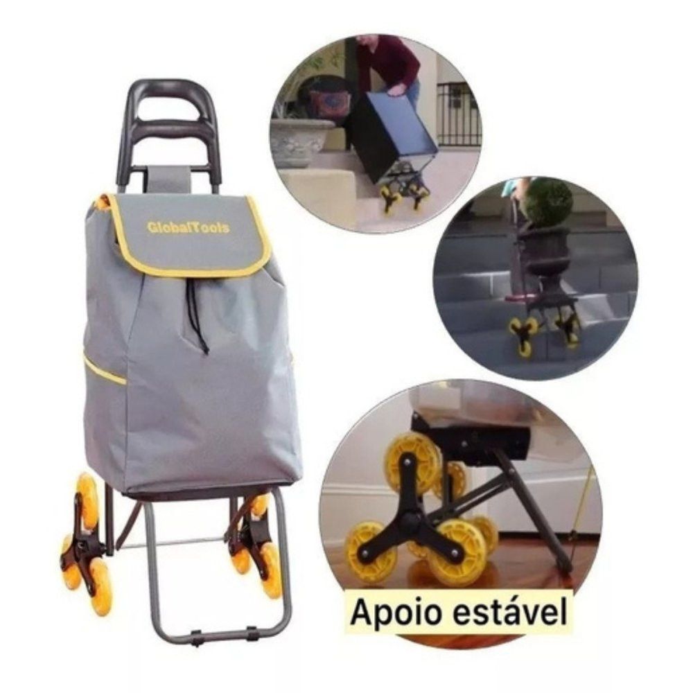 Carrinho de Carga 3 Rodas Sobe Escadas 40Kg Aço Reforçado Compacto Resistência - Imagem 2