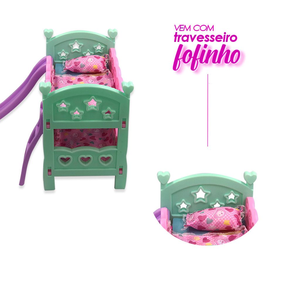 Berço de Brinquedo com Escorregador Infantil Rosa Plástico Resistente Compacto - Imagem 3