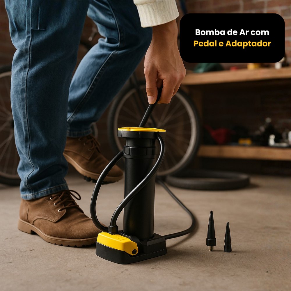 Bomba de Ar com Pedal para Encher Pneu Bicicleta Acessório Adaptador Rápido 100 PSI - Imagem 3