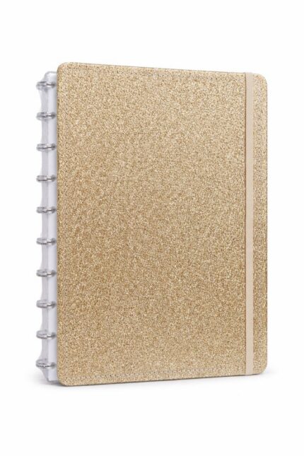 Caderno Shine Dourado Médio M Disco Reposicionável Capa Dura Disko