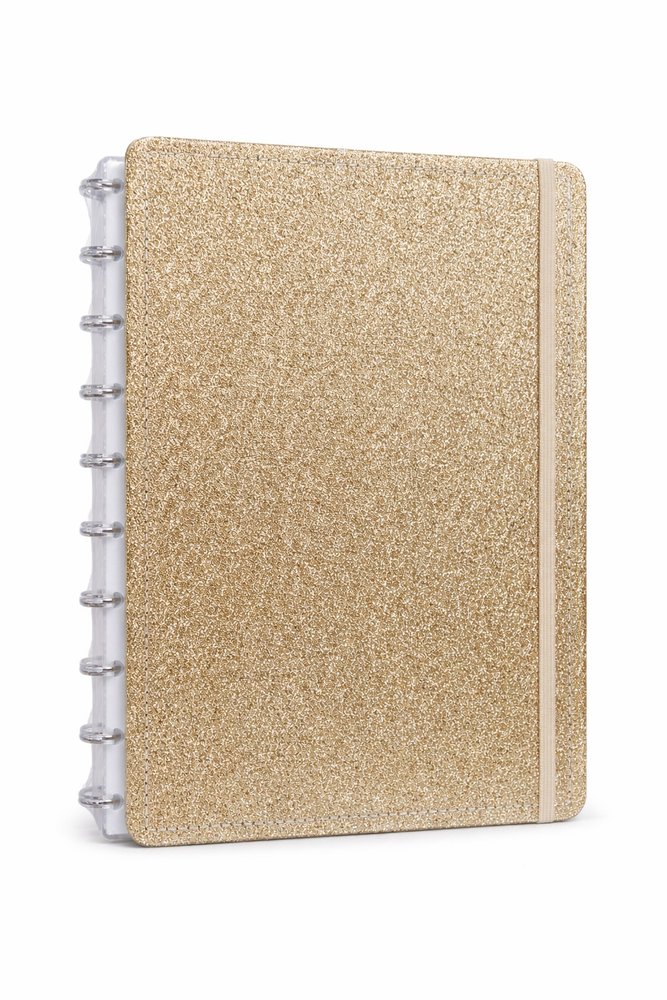 Caderno Shine Dourado Médio M Disco Reposicionável Capa Dura Disko
