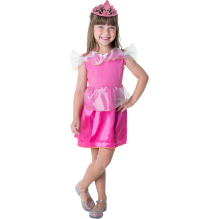 Kit Infantil Fantasia Princesa Rosa GG Traje Completo Carnaval Festa Infantil Tecido Confortável