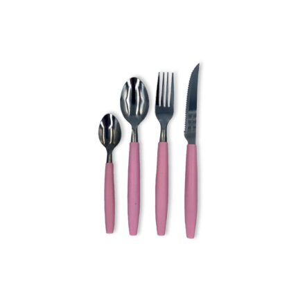 Jogo de Talheres Faqueiro Aço Inox 24 Peças com Gaveteiro Organizadora Cor Rosa
