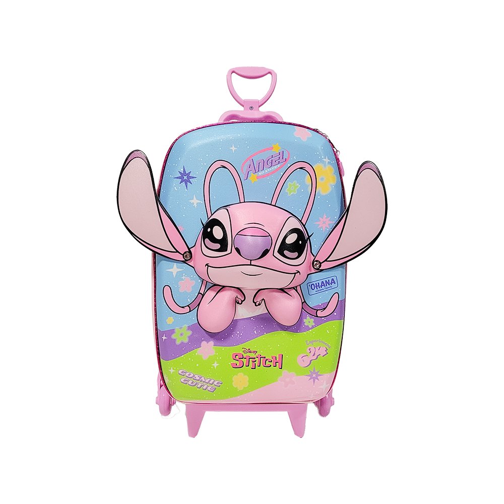 Mala Infantil Angel Stitch 3D com Rodinhas Azul Resistente Viagem Escolar Infantil Pequena