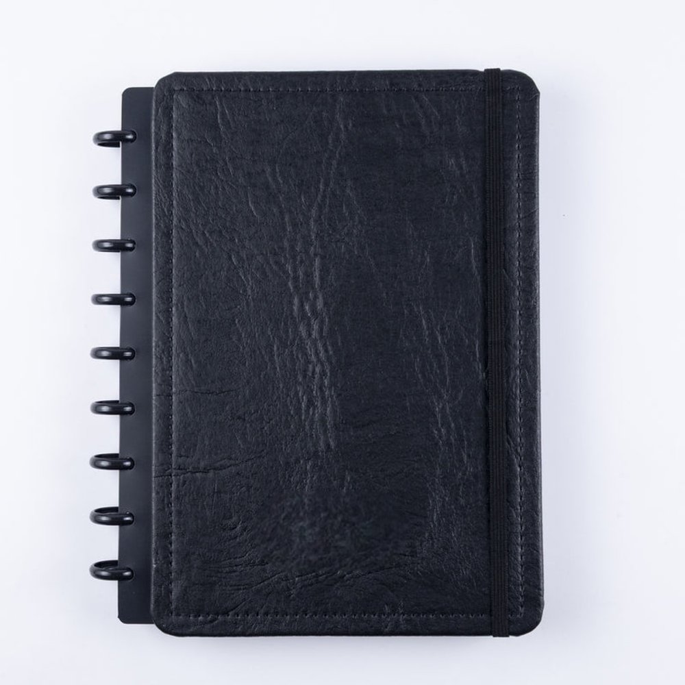Caderno Capa Dura Couro Black Disco Reposicionável Médio M