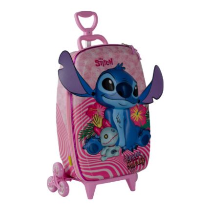 Mala Infantil Stitch 3D Rosa Rodinhas Resistente Leve Viagem Escolar Infantil