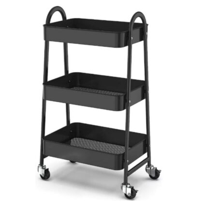 Prateleira de Metal Multiuso 3 Andares com Rodinhas Preto Resistente Organizador