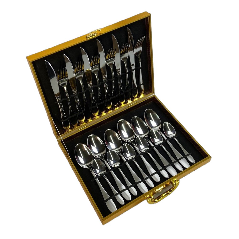 Conjunto 24 Peças Talheres Inox Dourado com Maleta Resistente para Mesa Completa - Imagem 4