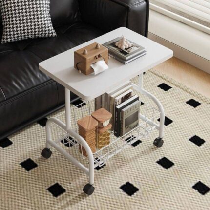 Mesa Lateral Multiuso com Rodinhas Branca 60x40cm Compacta para Escritório e Sala