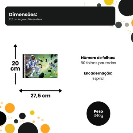 Caderno de Cartografia e Desenho Outer Space Capa Dura 96 Folhas Papel Offset 75g 21x29,7cm