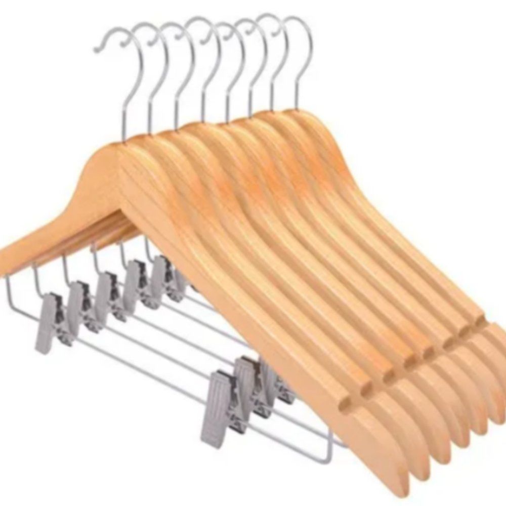 Cabide de Madeira com Presilhas Verniz Natural 40cm para Roupas Calças Saias - Imagem 3