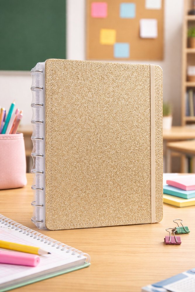 Caderno Shine Dourado Médio M Disco Reposicionável Capa Dura Disko - Imagem 2