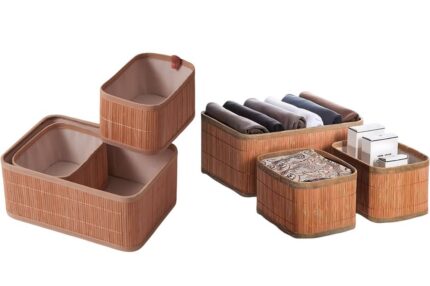 Conjunto 3 Cestos Organizadores em Bambu Natural Tamanho P M G Decoração e Armazenamento