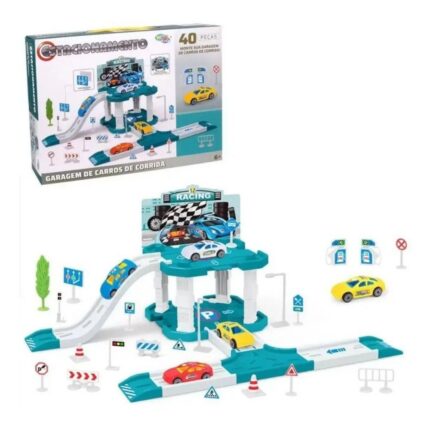 Pista Estacionamento de Brinquedo 40 Peças Infantil com Rampas e Mini Carros Coloridos