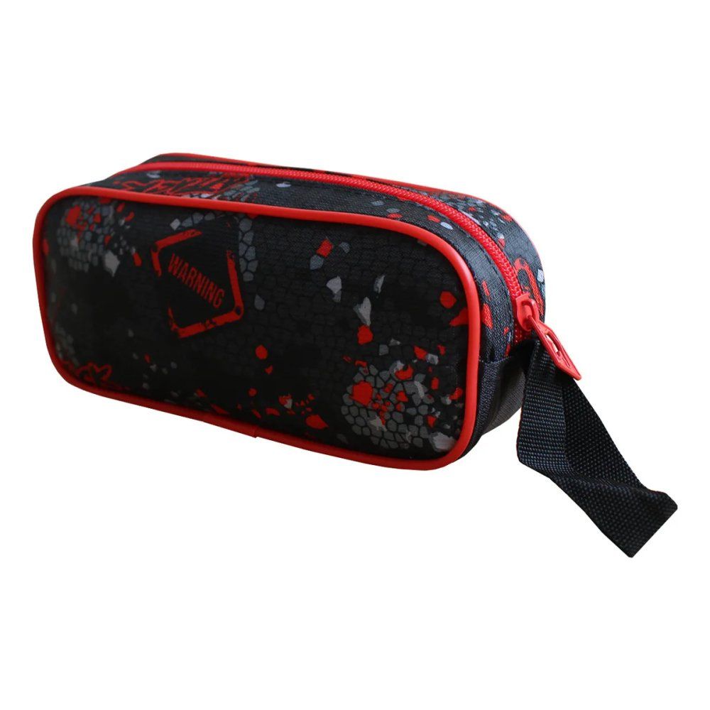 Estojo Escolar T-Rex Attack Preto e Vermelho com Compartimentos para Lápis e Canetas Grande 25cm - Imagem 3