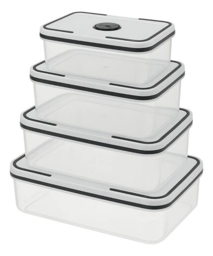 Conjunto 4 Potes Herméticos Quadrado Plástico Transparente com Tampa Vedação Food Storage