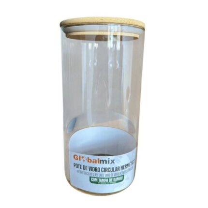 Pote de Vidro Hermético Circular 1200ML Multiuso Tampa de Bambu Vedação Perfeita